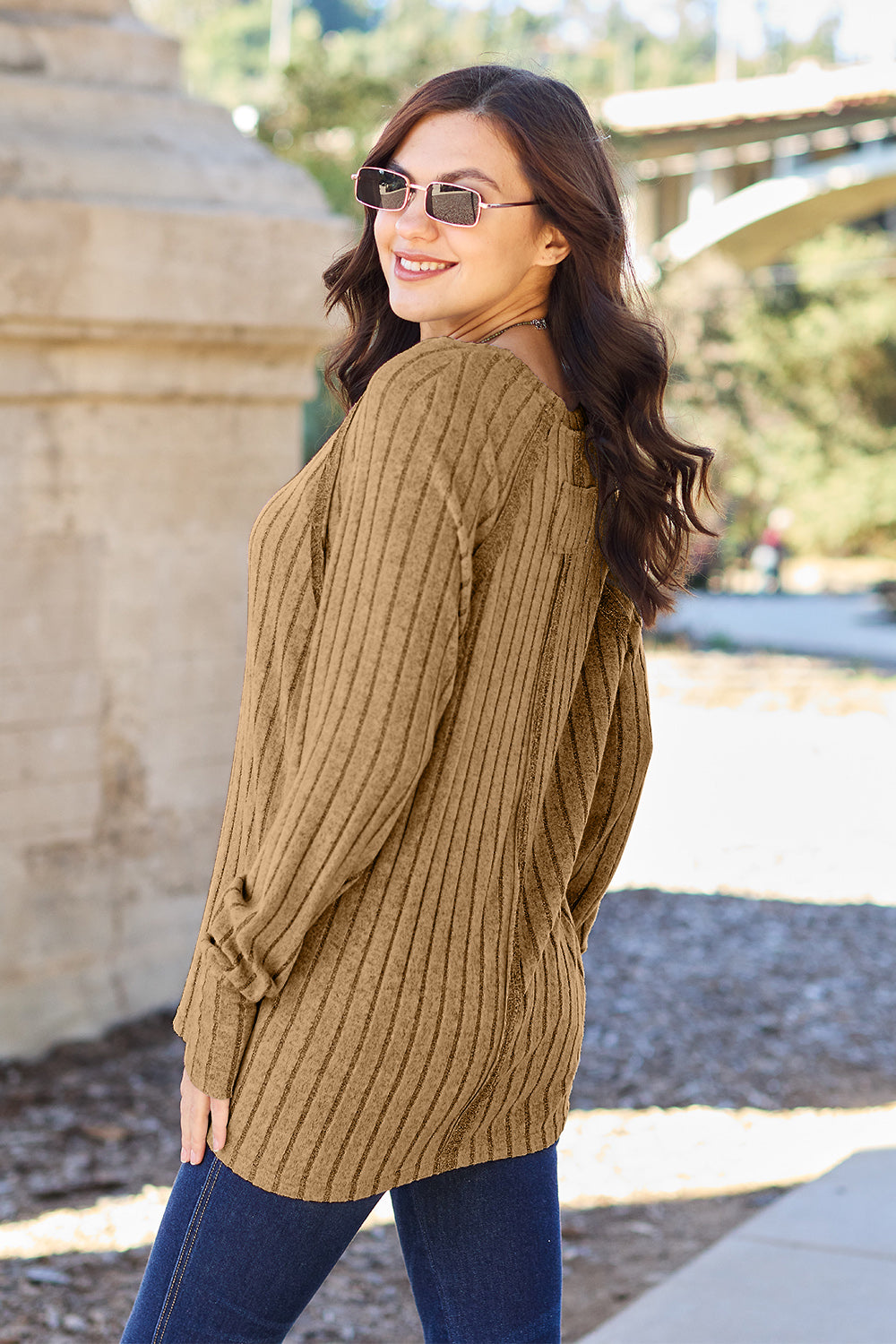 Basic Bae Full Size Ribbed Round Neck Long Sleeve Knit Top - Scarlett's Riverside Boutique