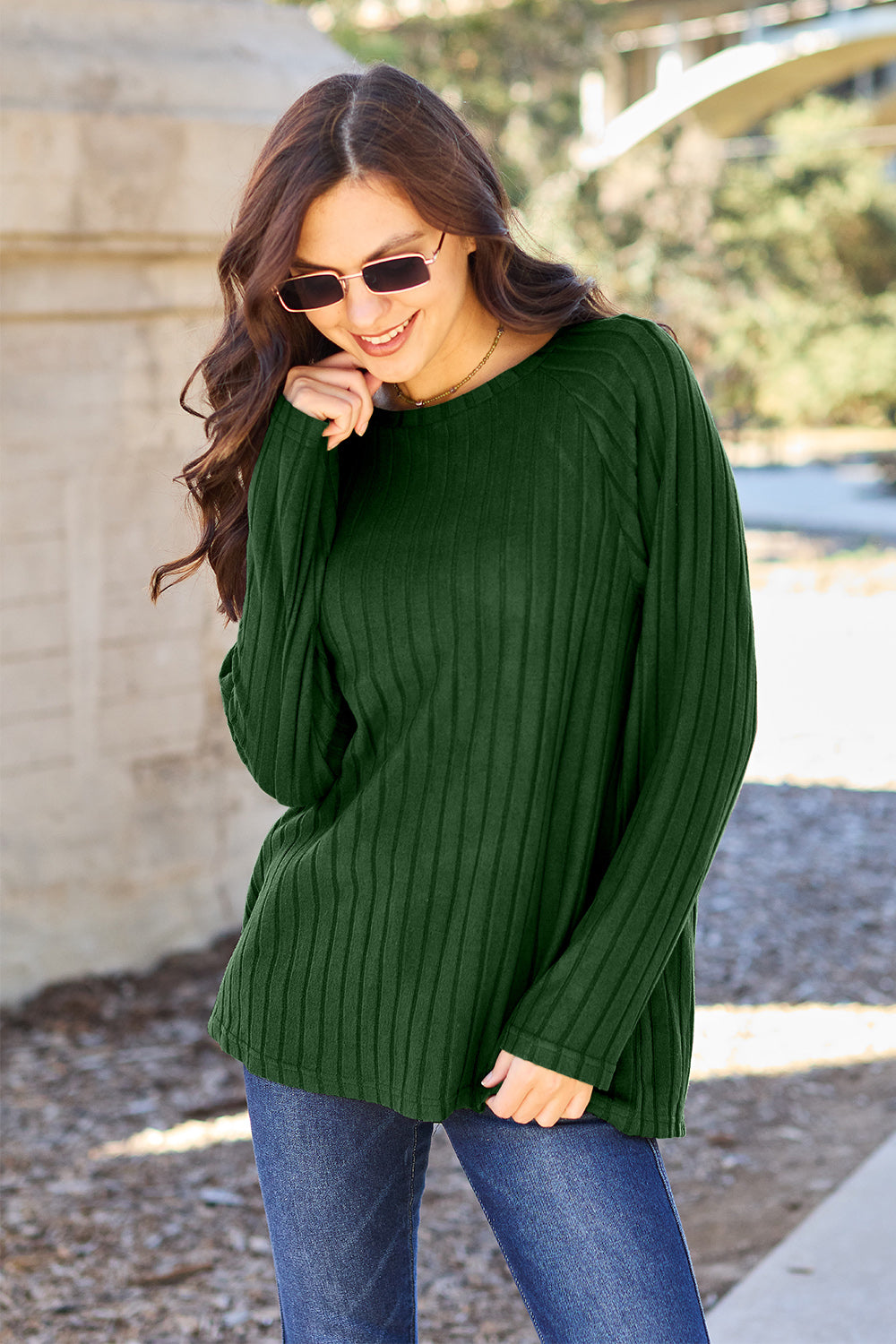 Basic Bae Full Size Ribbed Round Neck Long Sleeve Knit Top - Scarlett's Riverside Boutique