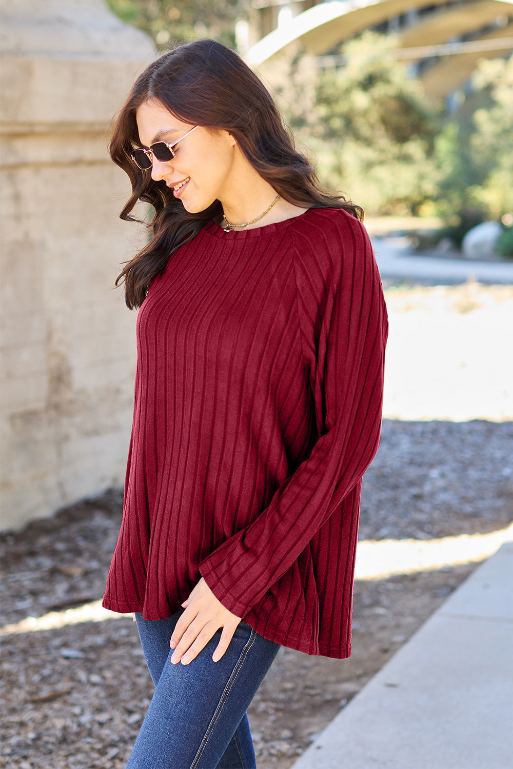 Basic Bae Full Size Ribbed Round Neck Long Sleeve Knit Top - Scarlett's Riverside Boutique
