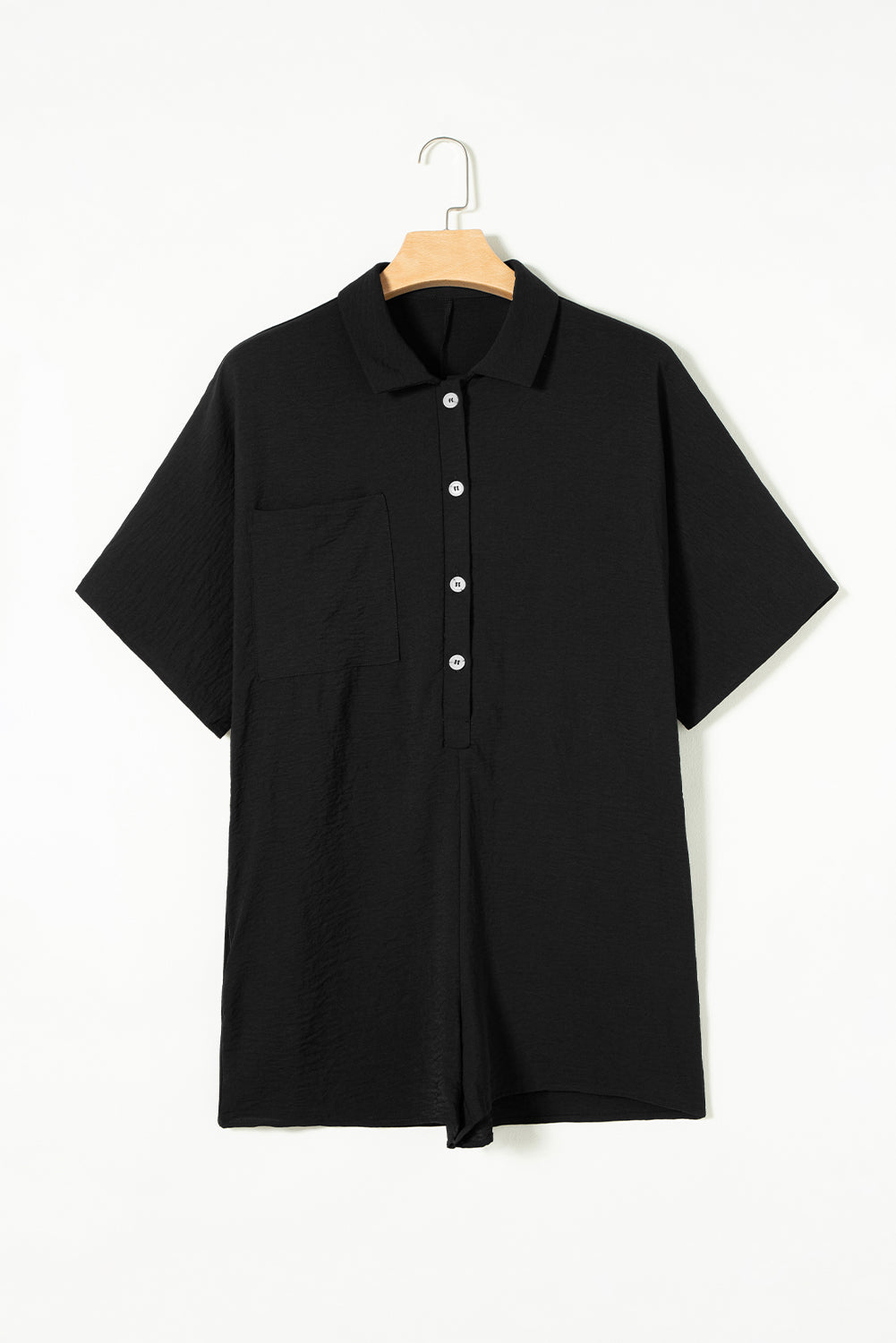 Black Half Button Collared Loose Romper - Scarlett's Riverside Boutique
