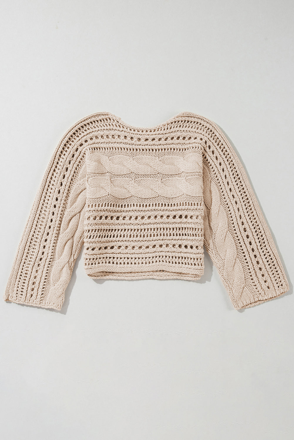 Smoke Gray Hollow-out Cable Knit Cropped Sweater - Scarlett's Riverside Boutique