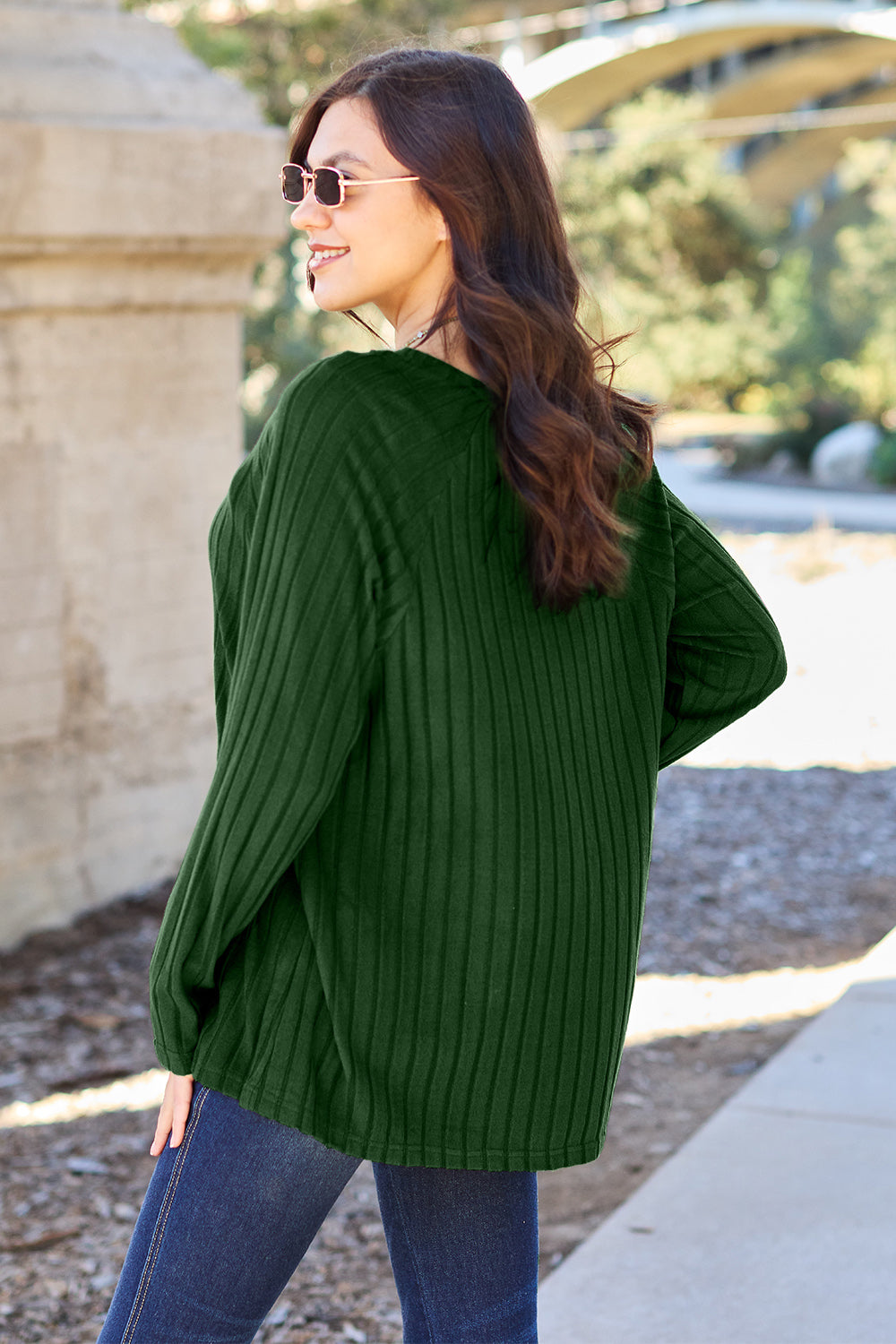 Basic Bae Full Size Ribbed Round Neck Long Sleeve Knit Top - Scarlett's Riverside Boutique