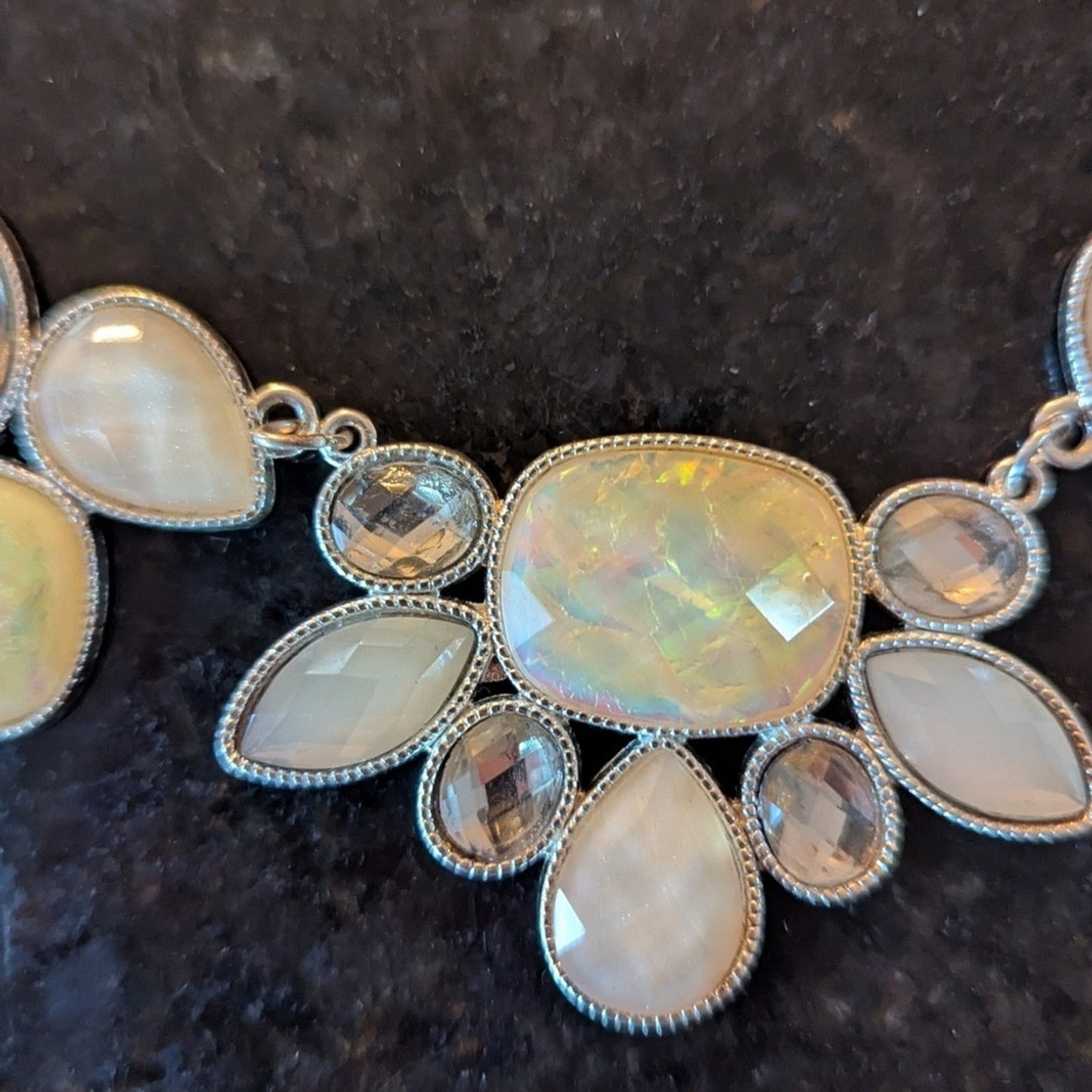 Iridescent Statement Necklace | Opal Glass & Rhinestone Bib Necklace | Chunky
