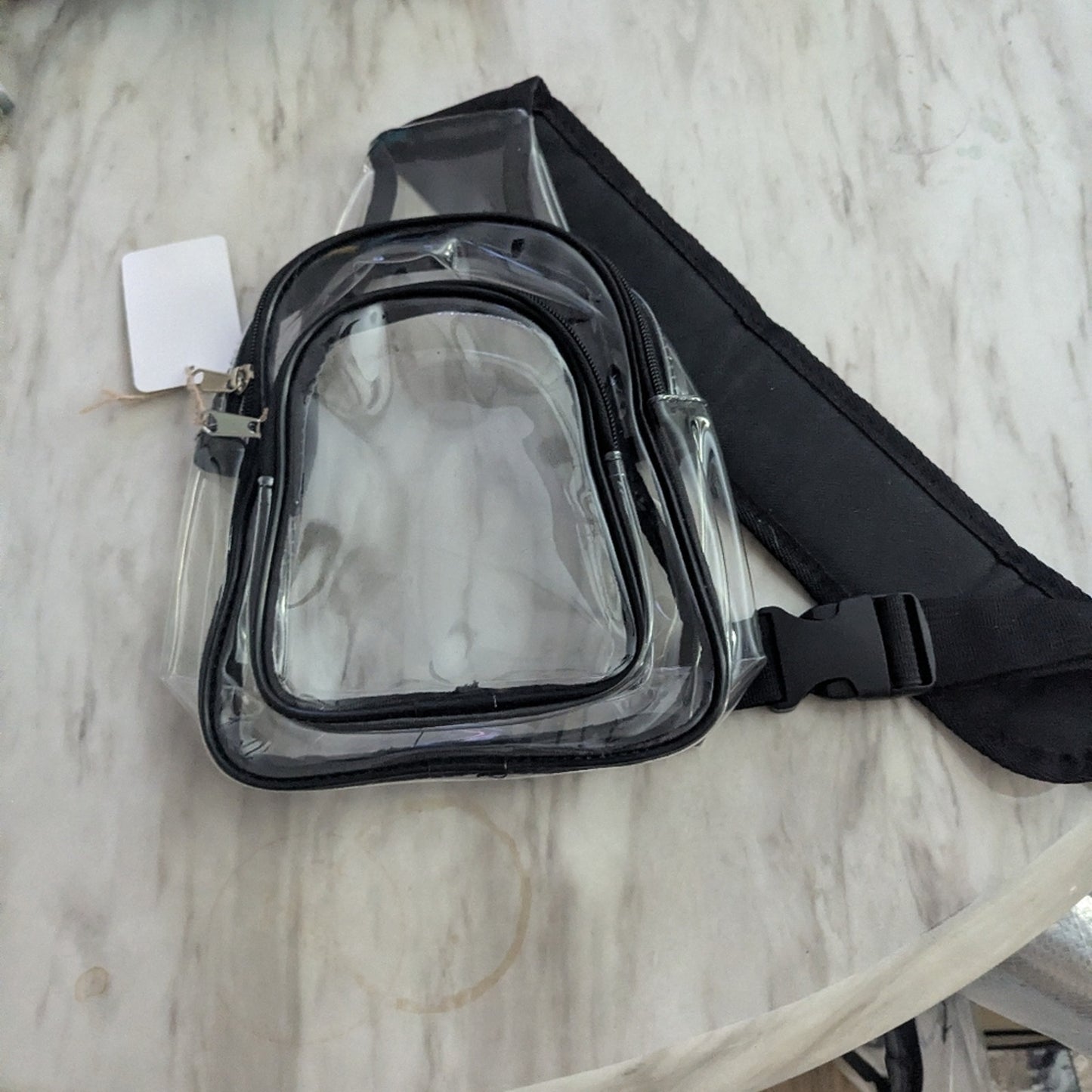 Clear Stadium-Approved Crossbody Bag | Black Trim Adjustable Strap | Security#D