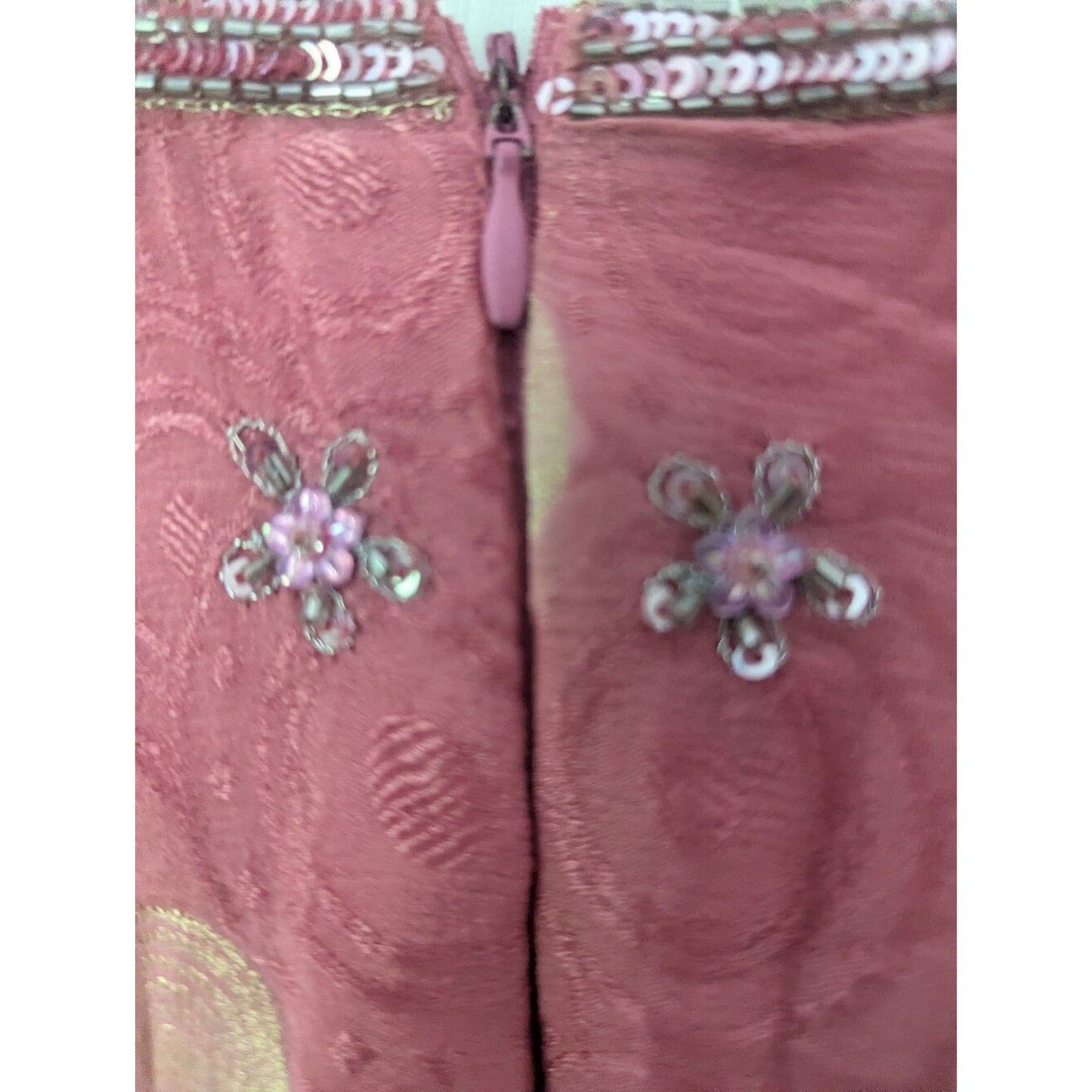 Ladlee Pink Gold Embroidered Beaded Sequin Indian Party Dress Size 34