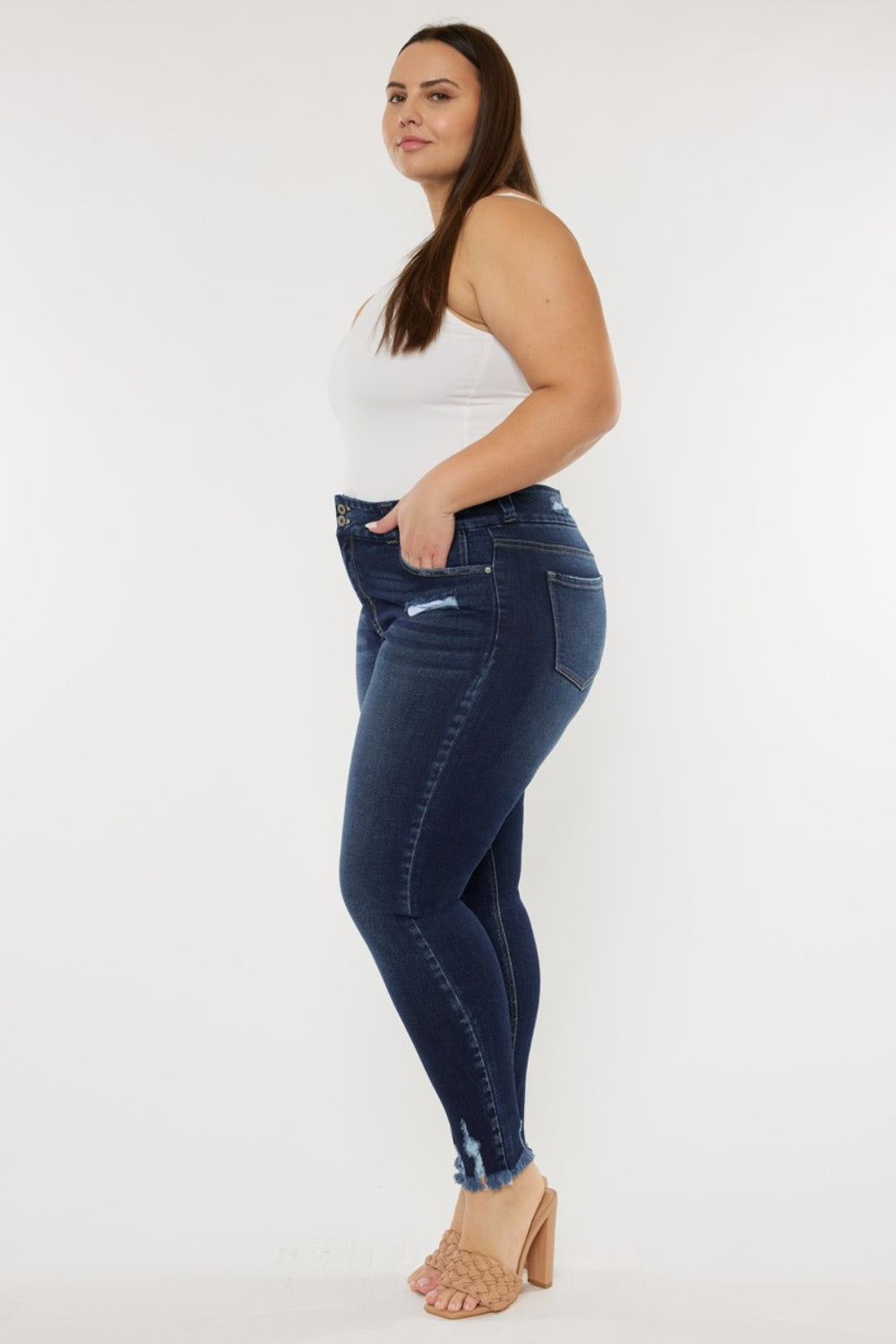 Kancan Full Size Raw Hem High Waist Jeans. Inseam 29" - Scarlett's Riverside Boutique