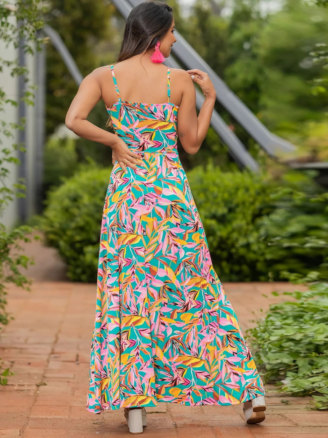 Twisted Printed V-Neck Cami Dress - Scarlett's Riverside Boutique