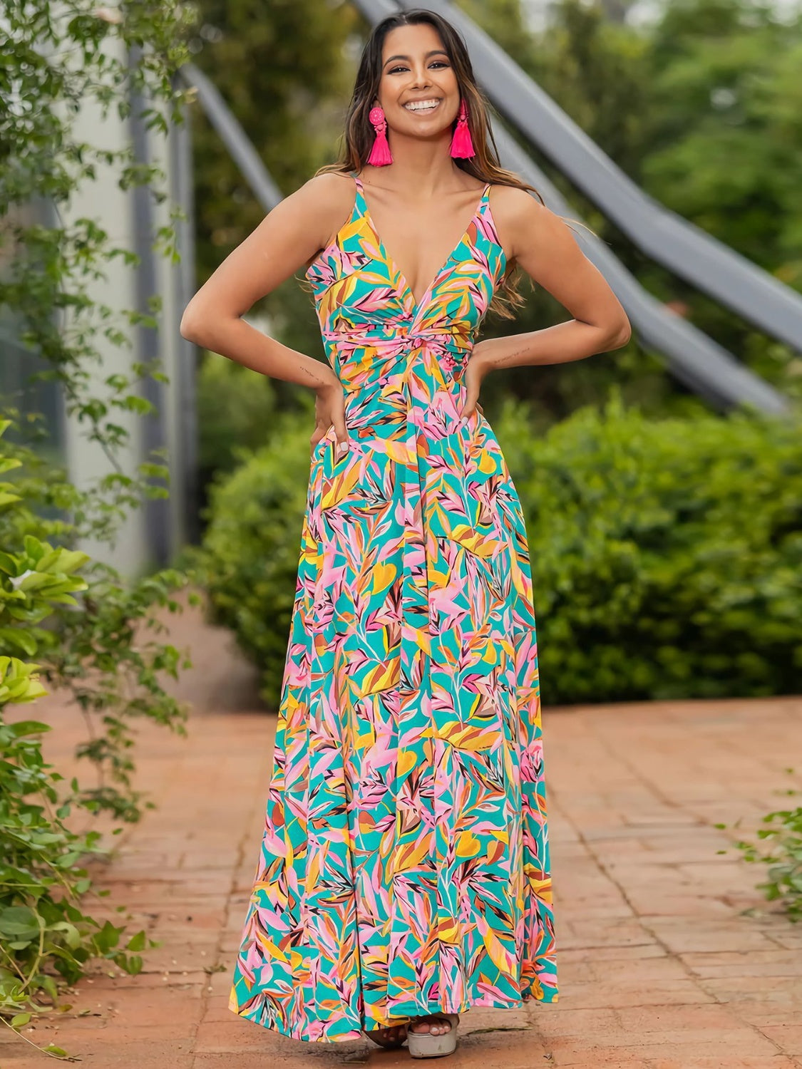 Twisted Printed V-Neck Cami Dress - Scarlett's Riverside Boutique