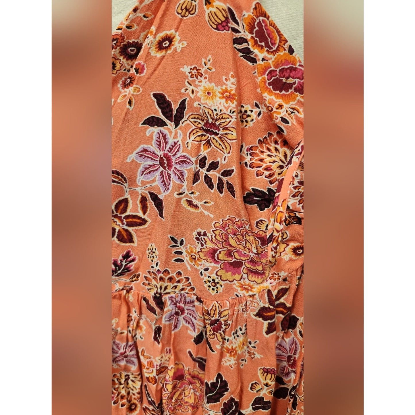 Coral Floral Dress Size 8 Ruffle Sleeve Tie Front Babydoll Mini Sundress