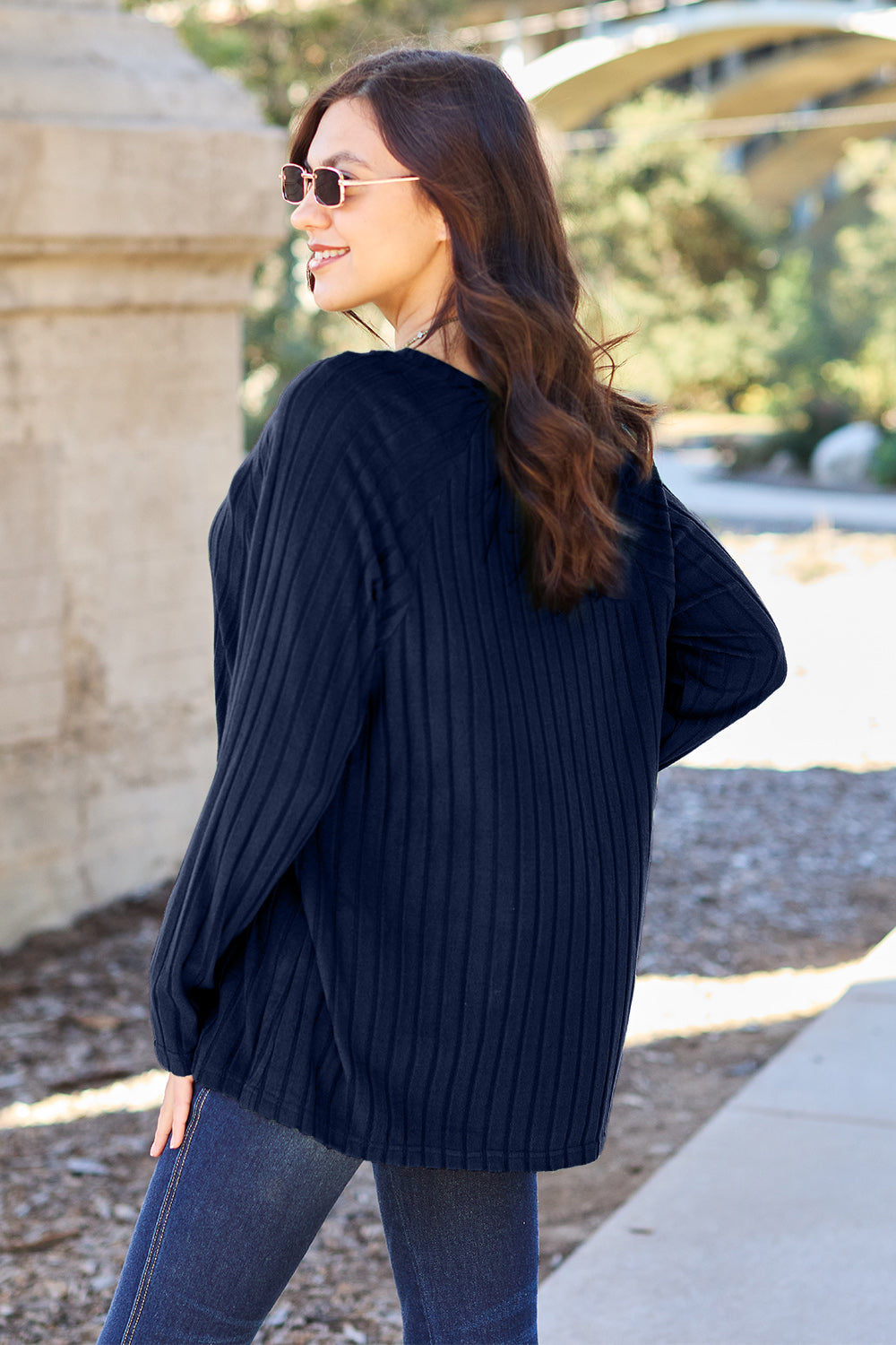 Basic Bae Full Size Ribbed Round Neck Long Sleeve Knit Top - Scarlett's Riverside Boutique