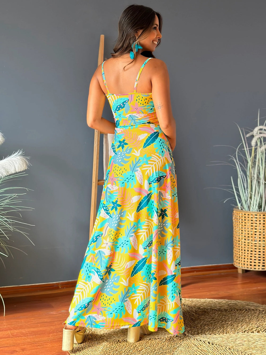 Twisted Printed V-Neck Cami Dress - Scarlett's Riverside Boutique