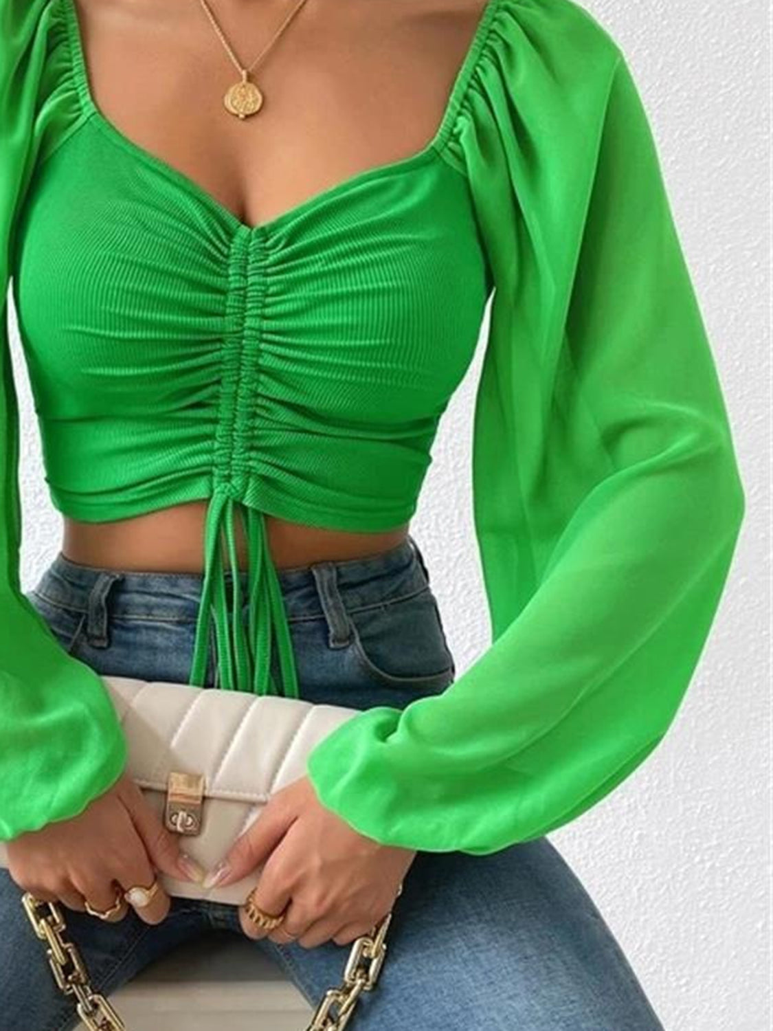 Drawstring Sweetheart Neck Cropped Top - Scarlett's Riverside Boutique