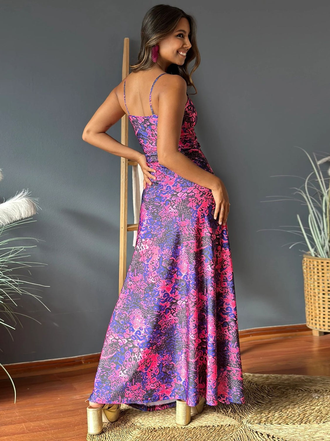 Twisted Printed V-Neck Cami Dress - Scarlett's Riverside Boutique