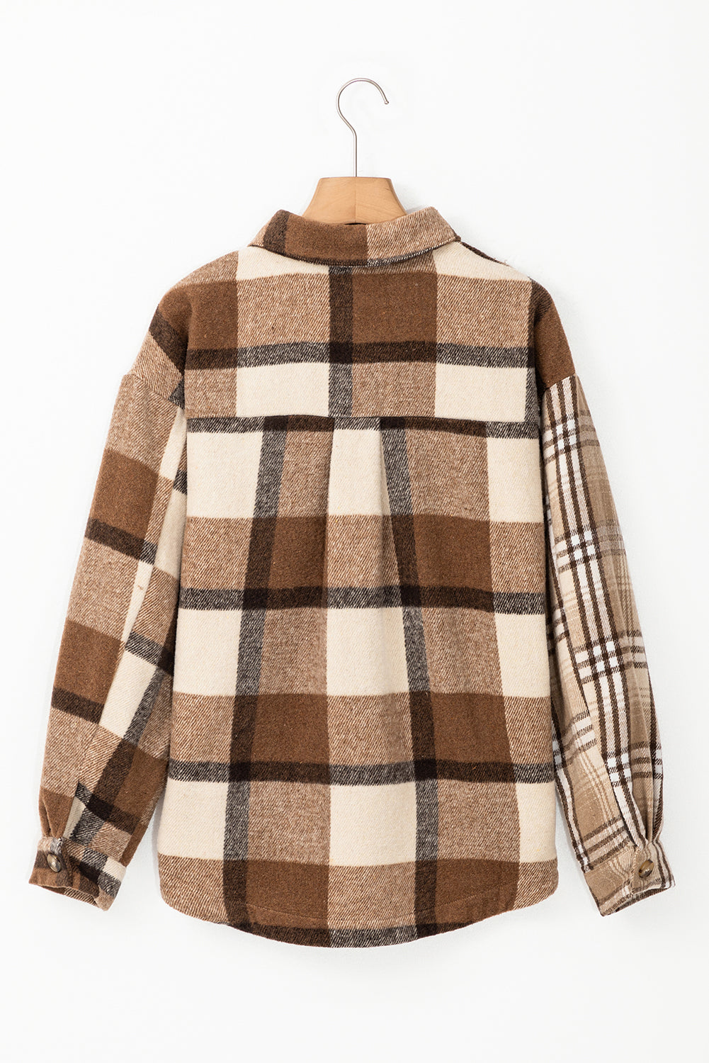 Light French Beige Flannel Plaid Double Flap Pocket Shacket - Scarlett's Riverside Boutique