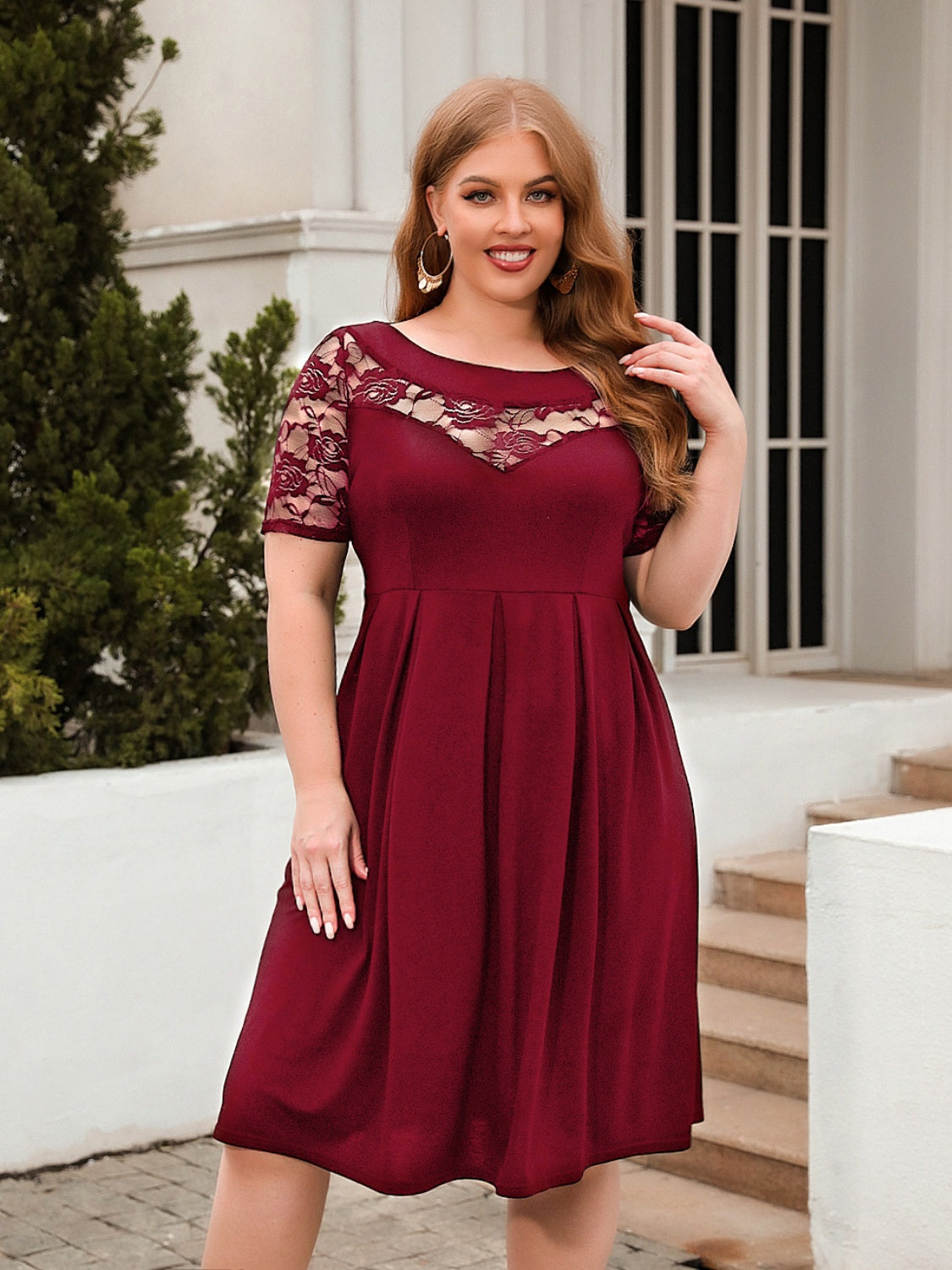 Plus Size Ruched Round Neck Short Sleeve Dress - Scarlett's Riverside Boutique