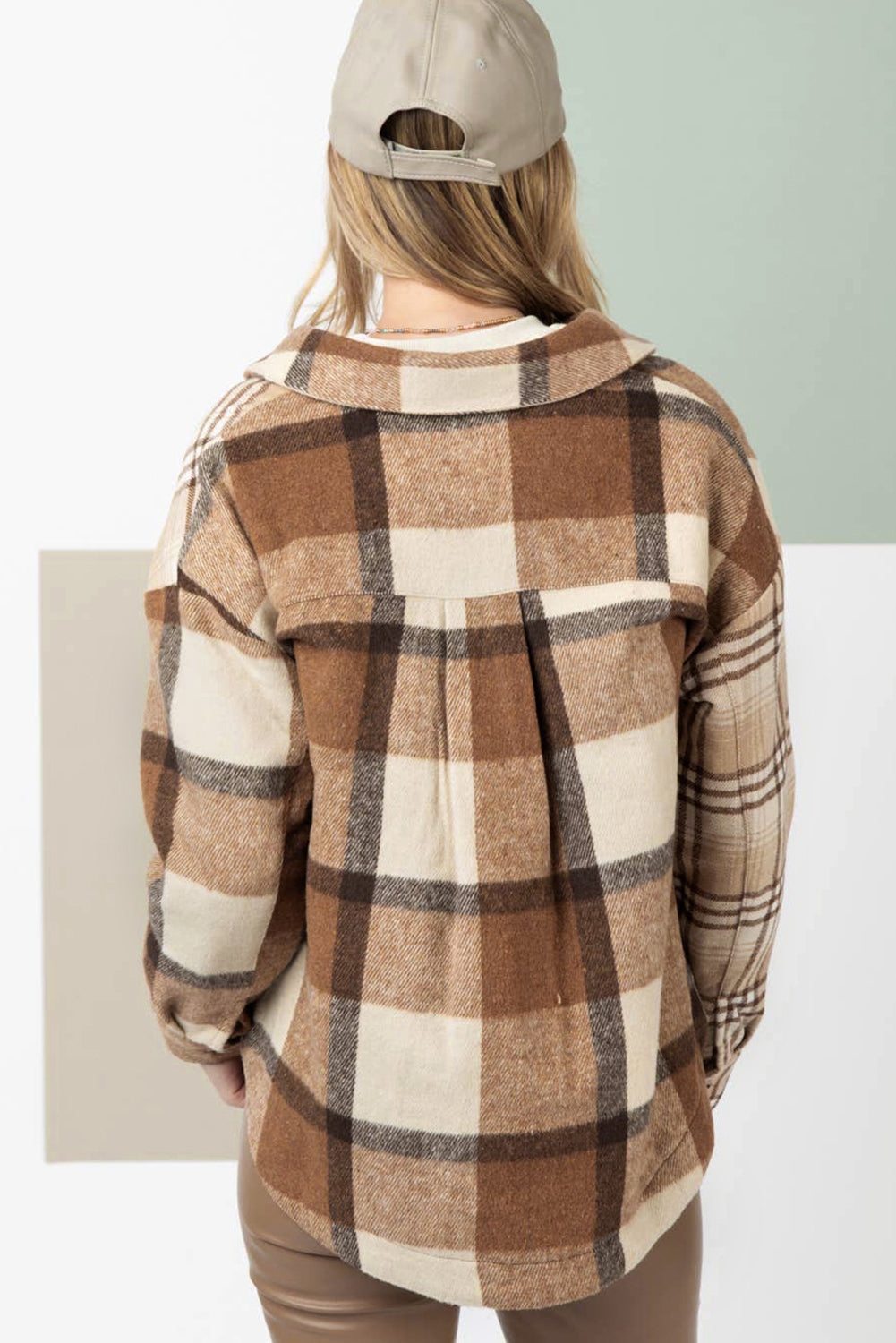 Light French Beige Flannel Plaid Double Flap Pocket Shacket - Scarlett's Riverside Boutique