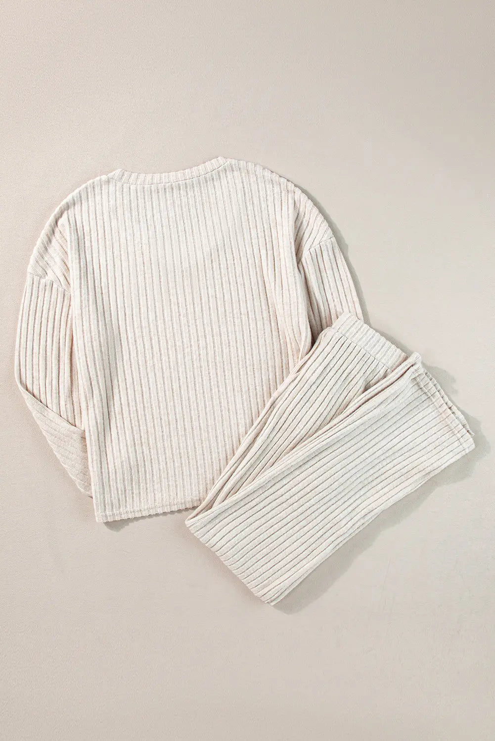 Khaki Ribbed Knit V Neck Slouchy Two-piece Outfit - Scarlett's Riverside Boutique