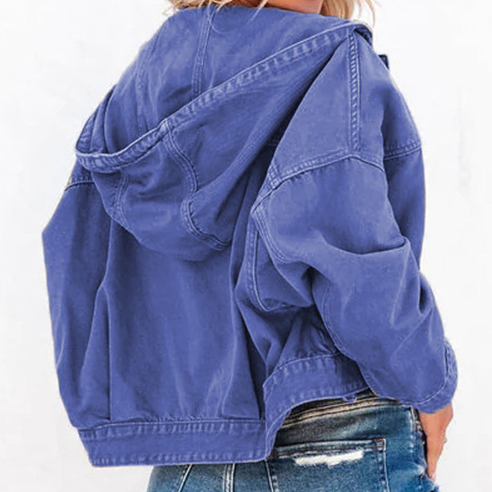 Hooded Dropped Shoulder Denim Jacket - Scarlett's Riverside Boutique