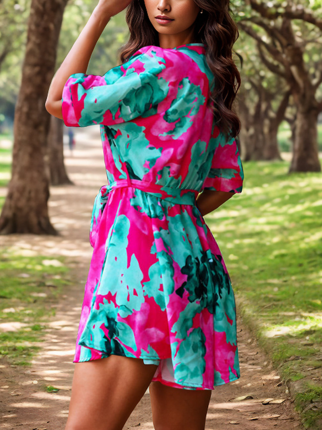 Printed Surplice Half Sleeve Romper - Scarlett's Riverside Boutique