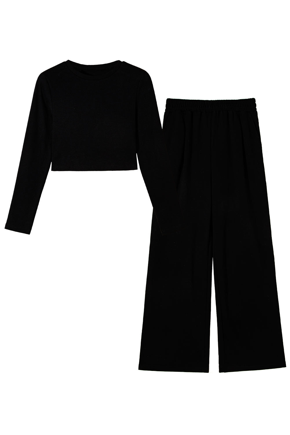 Black Crop Top and Wide Leg Pants Two Piece Set - Scarlett's Riverside Boutique