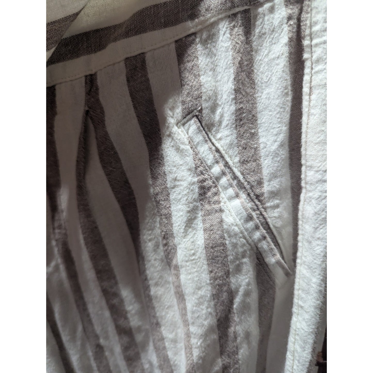 Anthropologie Linen Cotton White Brown Stripe High Rise Pocket Chino Pant 2P #K7