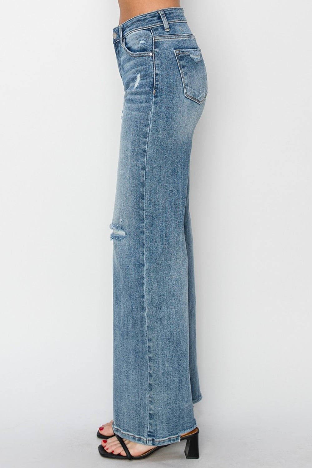 RISEN Full Size High Waist Distressed Wide Leg Jeans - Scarlett's Riverside Boutique