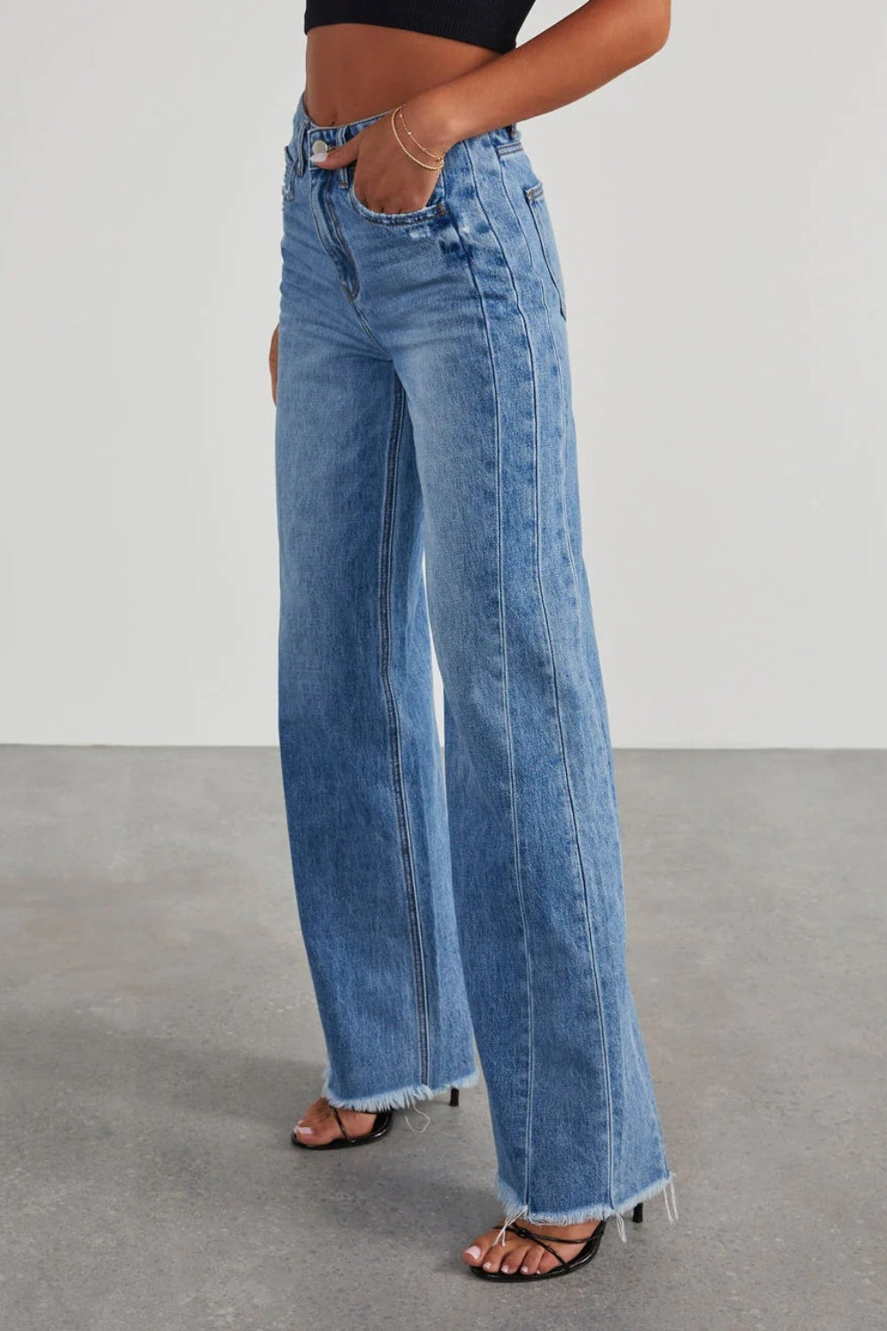 Raw Hem Wide Leg Jeans with Pockets - Scarlett's Riverside Boutique