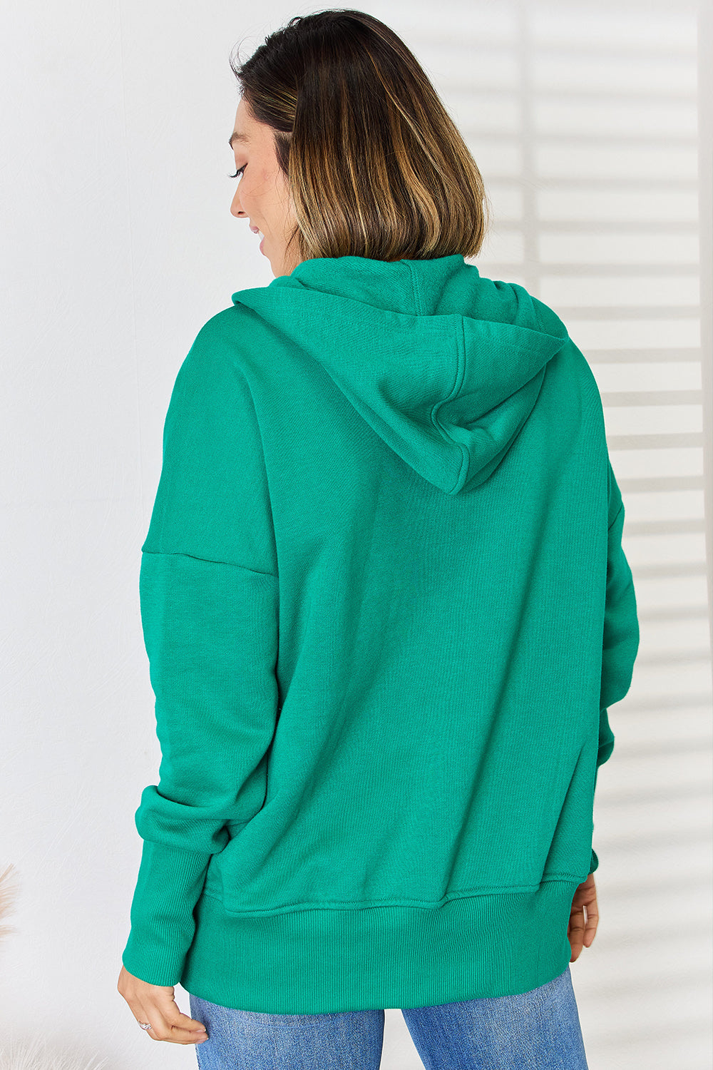 Zenana Half Snap Long Sleeve Hoodie - Scarlett's Riverside Boutique