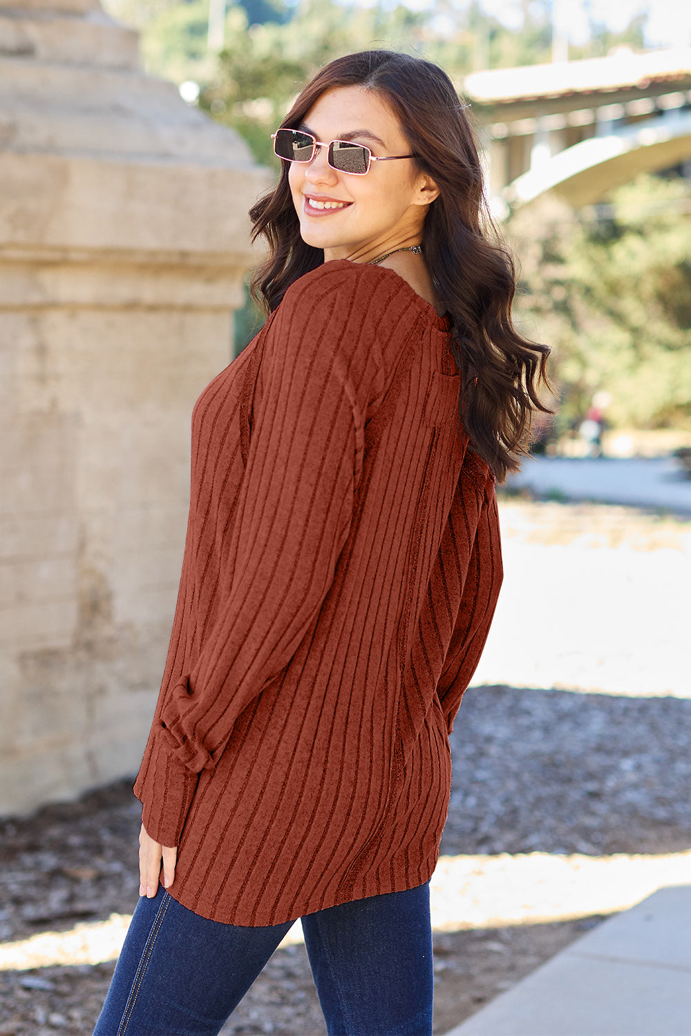 Basic Bae Full Size Ribbed Round Neck Long Sleeve Knit Top - Scarlett's Riverside Boutique