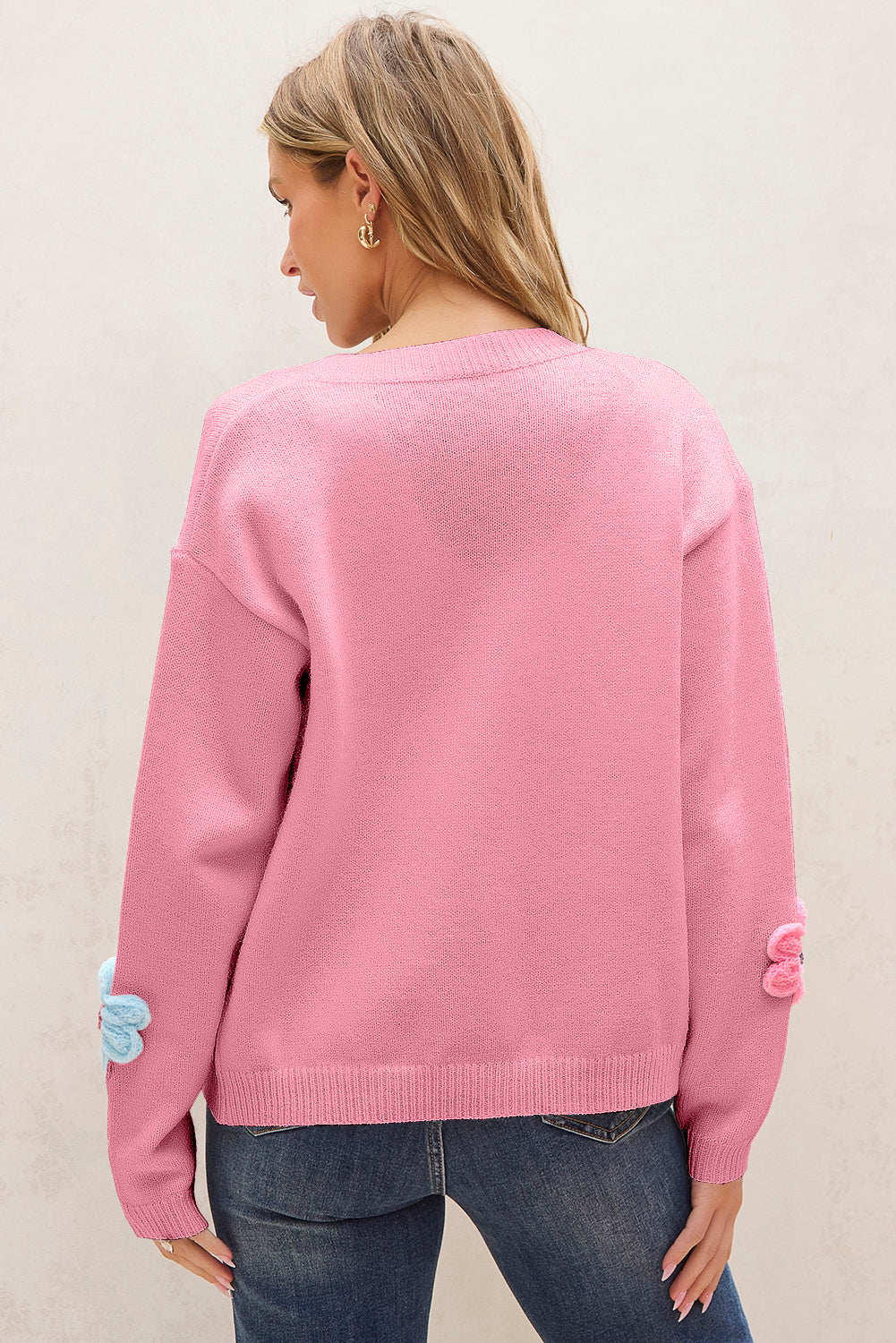 Pink Cute Knitted Floral Pattern Button Up Cardigan - Scarlett's Riverside Boutique