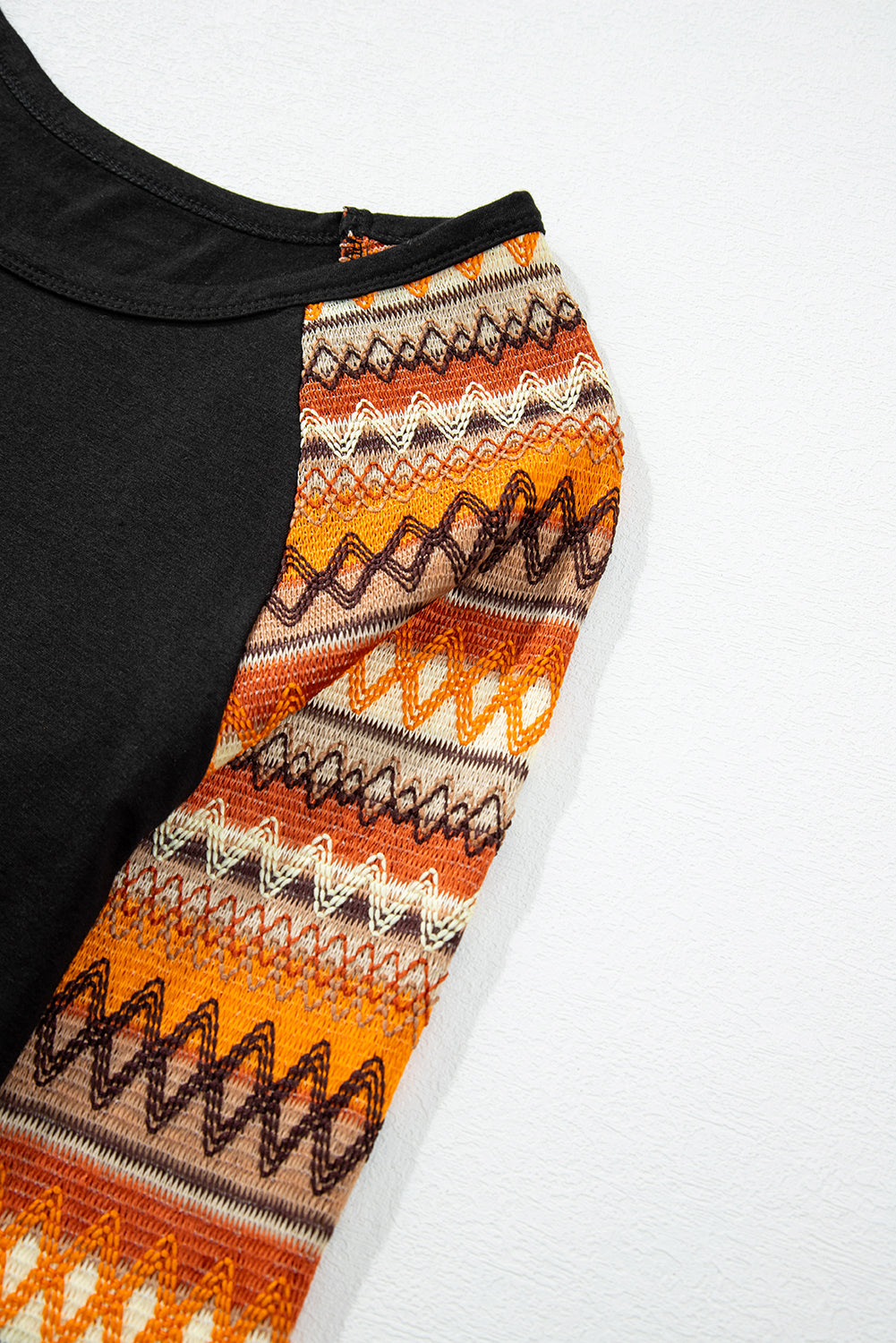 Orange Geo Print Raglan Patchwork Long Sleeve Tee - Scarlett's Riverside Boutique