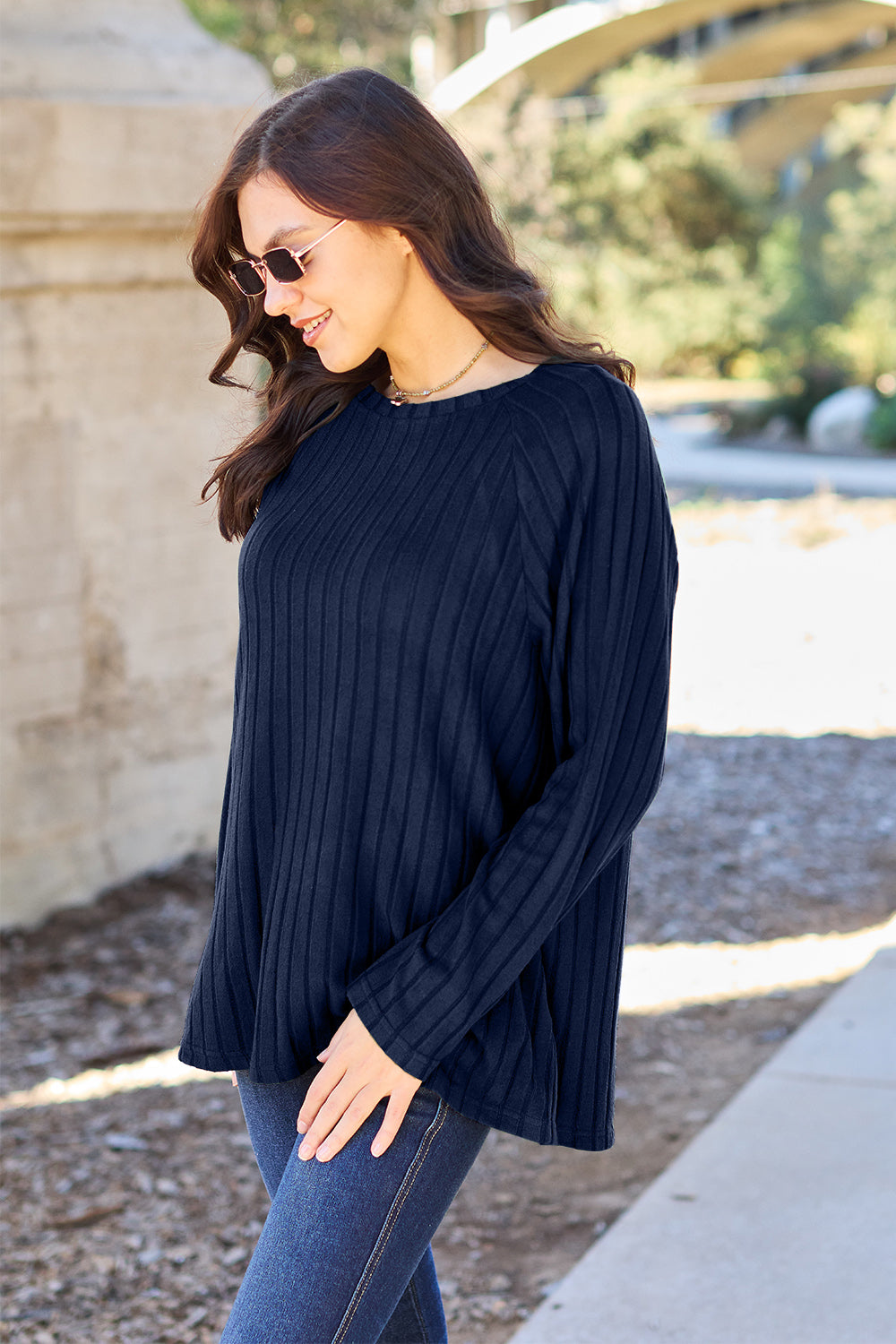 Basic Bae Full Size Ribbed Round Neck Long Sleeve Knit Top - Scarlett's Riverside Boutique