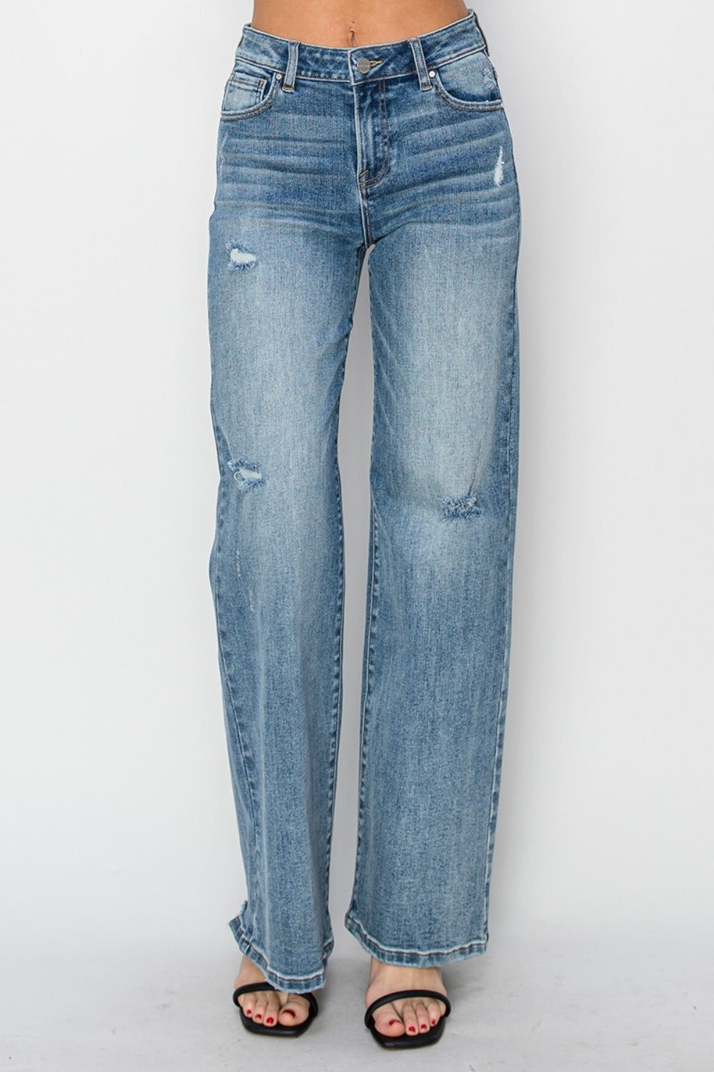 RISEN Full Size High Waist Distressed Wide Leg Jeans - Scarlett's Riverside Boutique