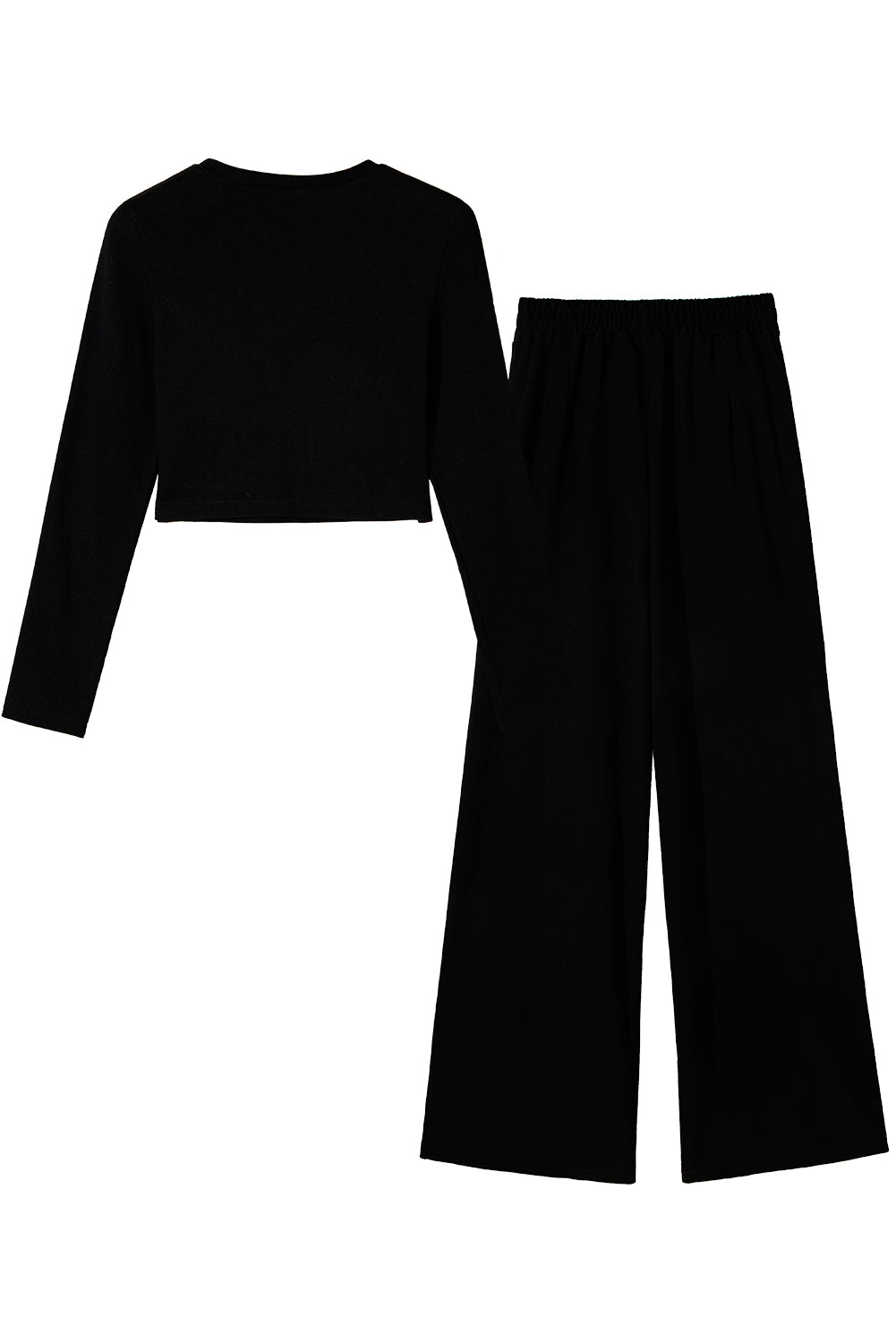 Black Crop Top and Wide Leg Pants Two Piece Set - Scarlett's Riverside Boutique
