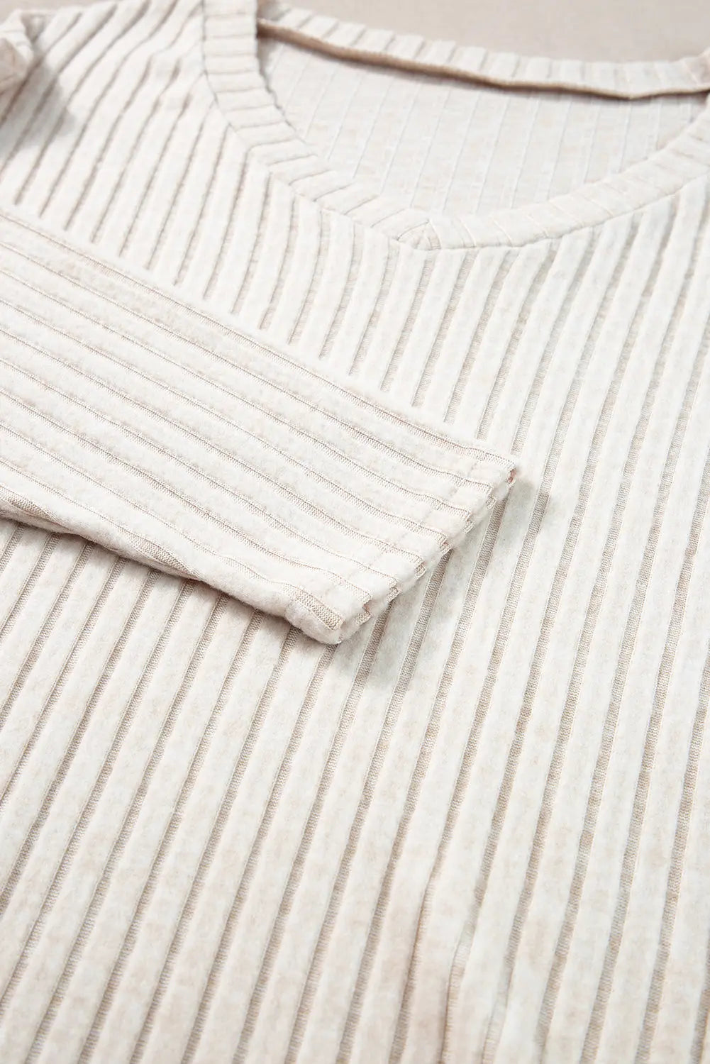 Khaki Ribbed Knit V Neck Slouchy Two-piece Outfit - Scarlett's Riverside Boutique