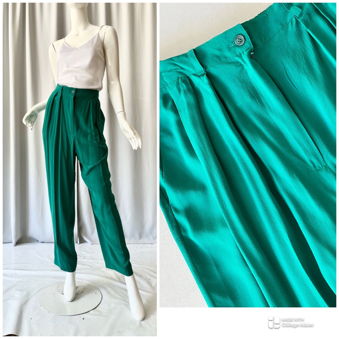 Haute Monde green silk trousers. Size L.