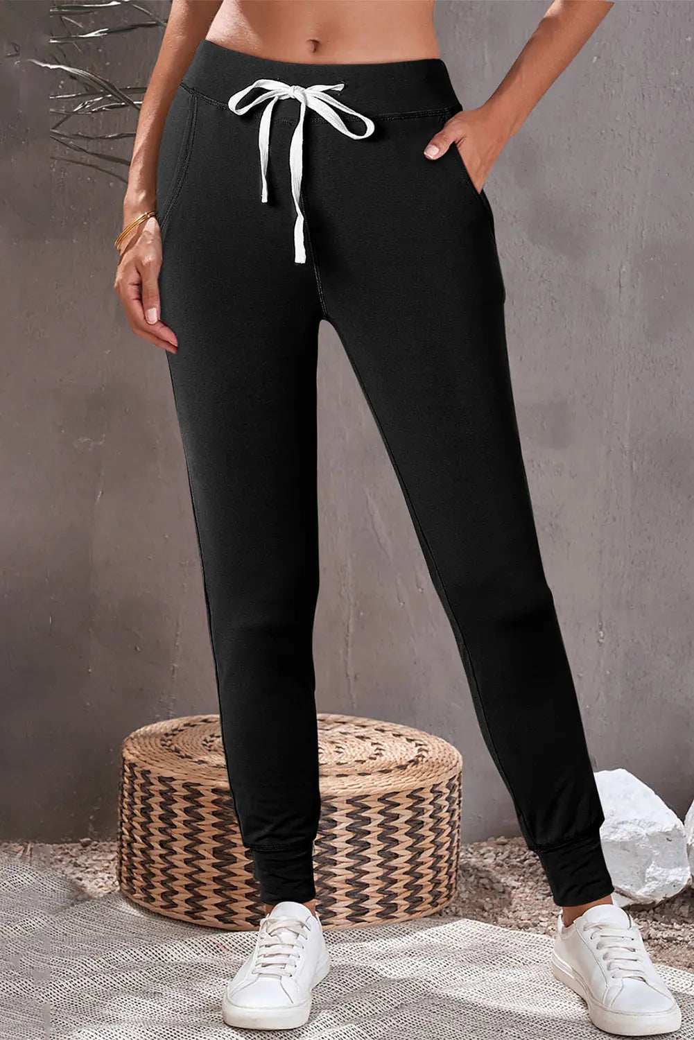 Black Drawstring Waist Pocketed Joggers - Scarlett's Riverside Boutique