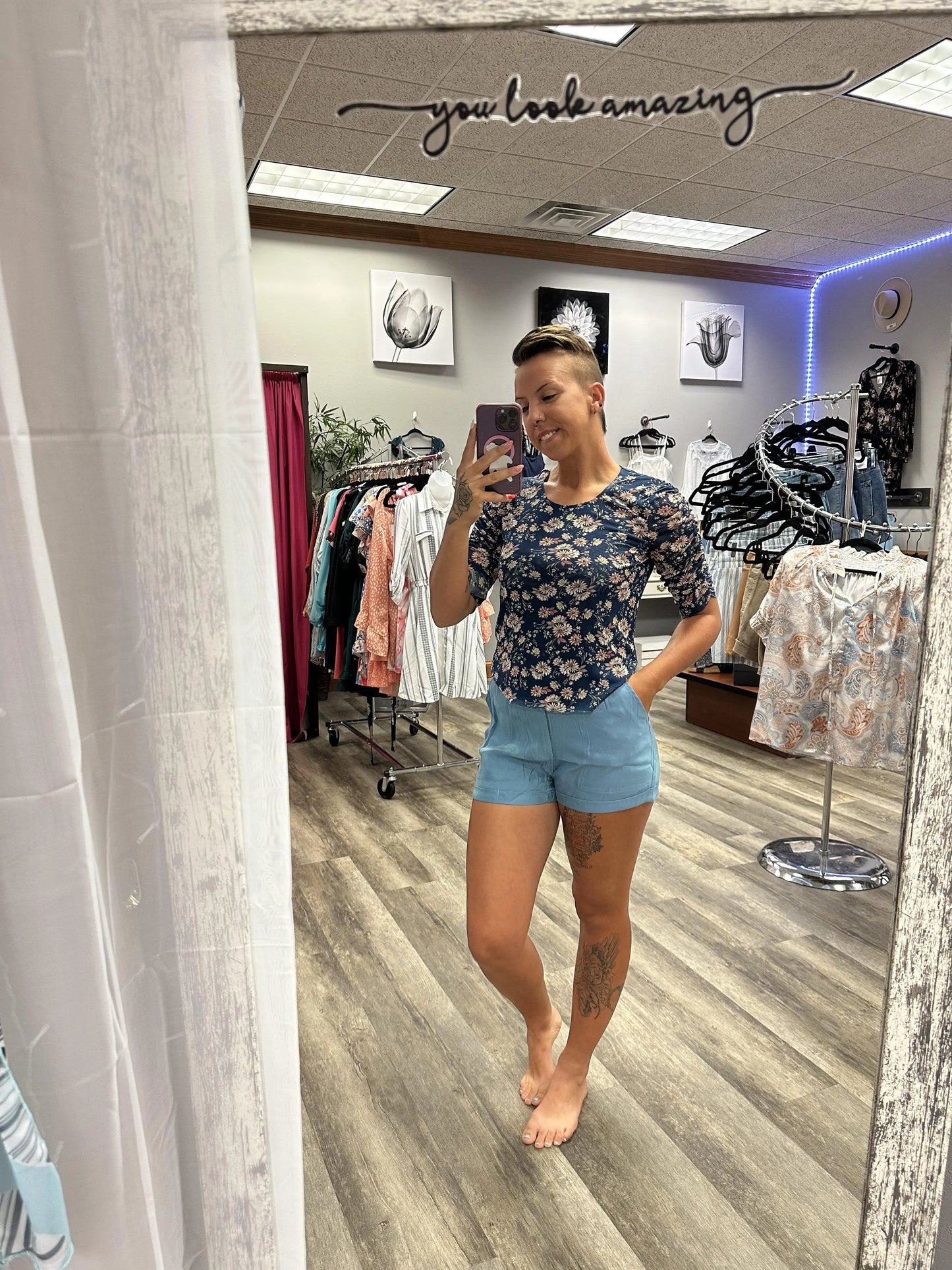 Blue Iridescent Shorts - Scarlett's Riverside Boutique