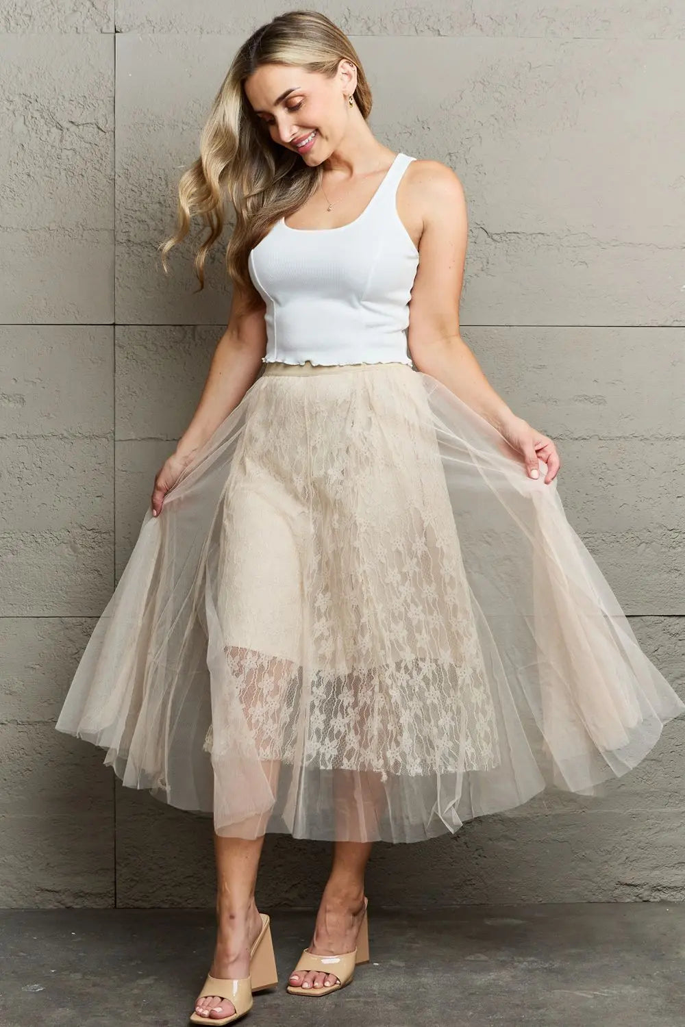 Ninexis Lace Flowy Midi Skirt - Scarlett's Riverside Boutique