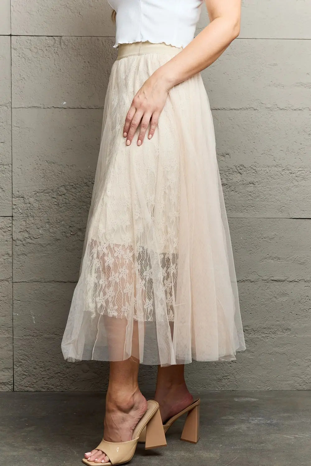 Ninexis Lace Flowy Midi Skirt - Scarlett's Riverside Boutique