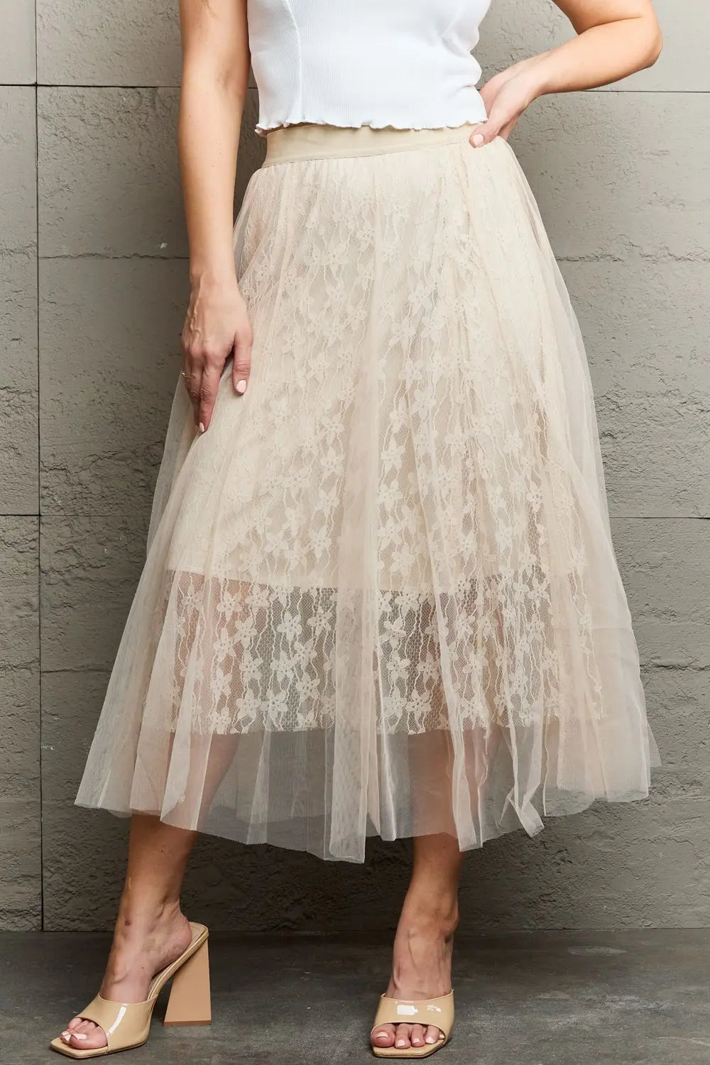 Ninexis Lace Flowy Midi Skirt - Scarlett's Riverside Boutique