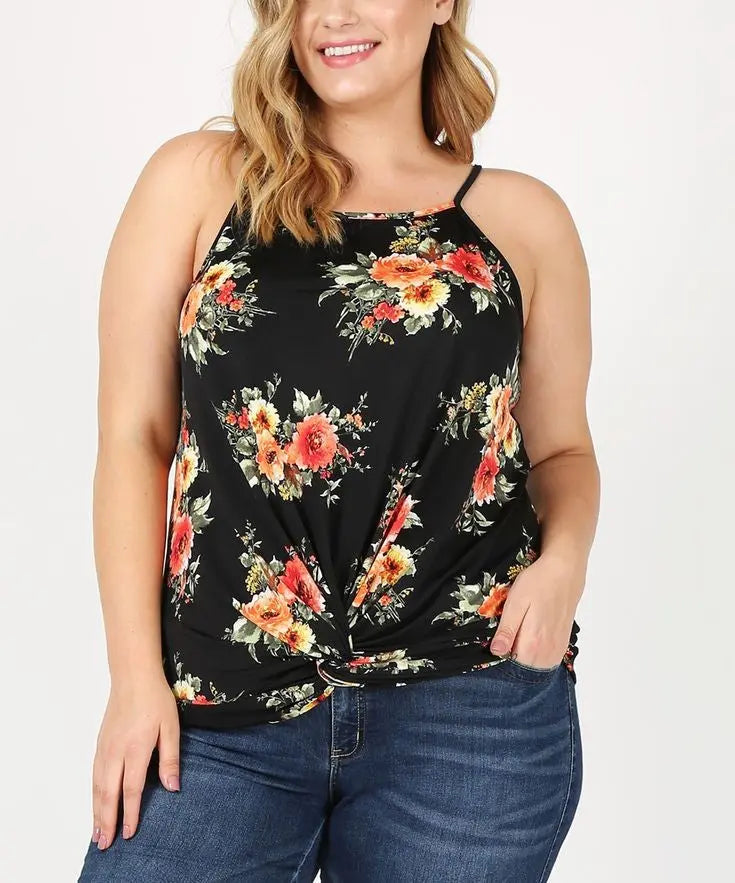Plus Size Black Floral Top