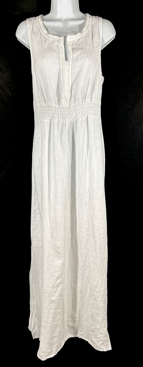 Terzo Millennio Maxi Dress, White Linen Beach Cover Made in Italy. Size L