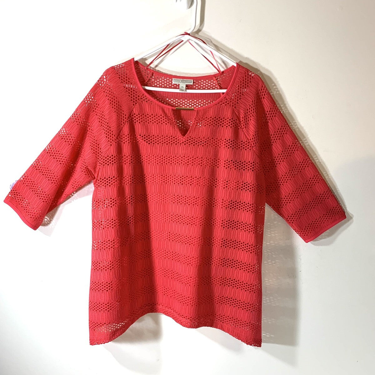 Dana Buchman Crochet Tunic Sz L, Coral 3/4 Sleeve With Cami Beach
