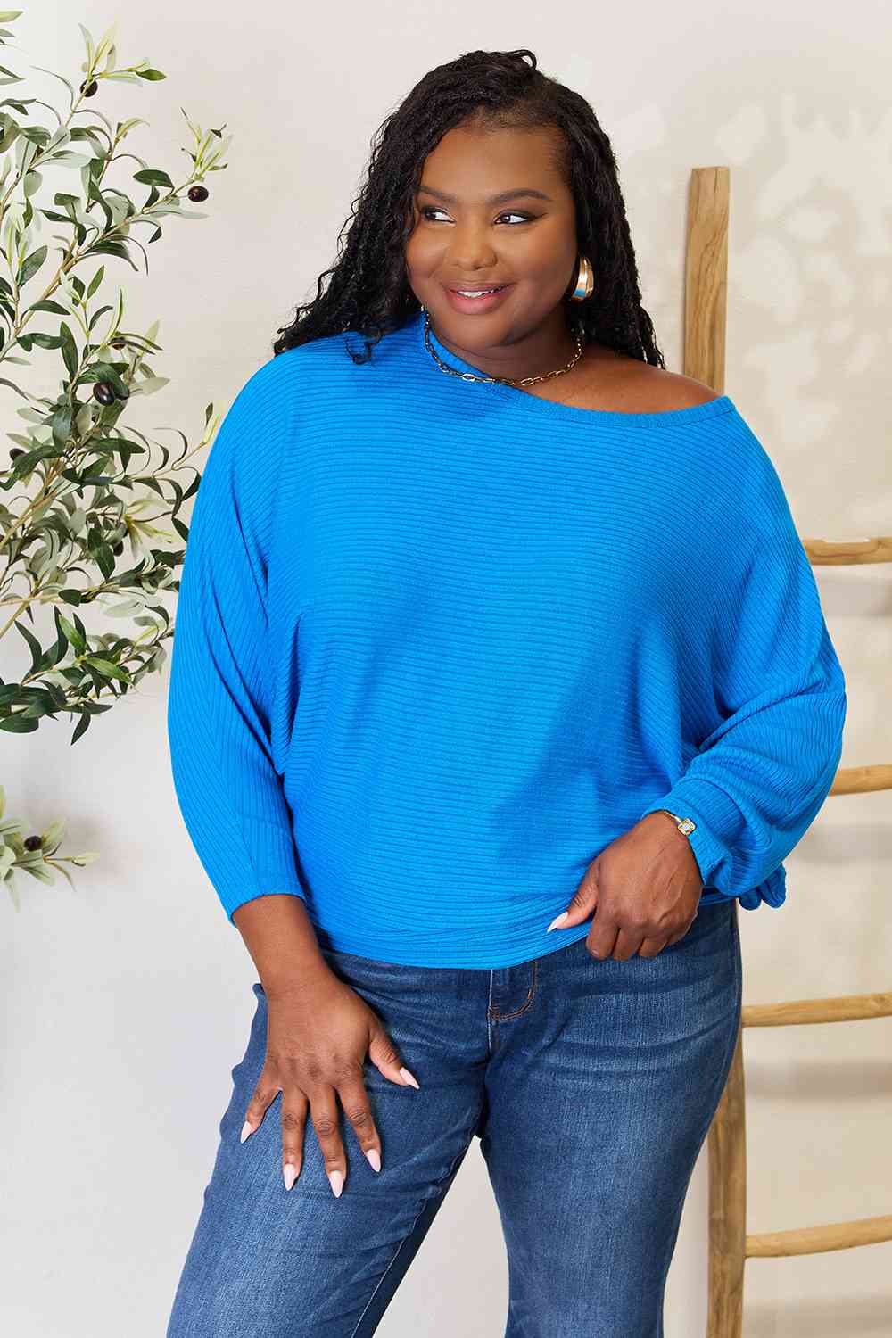 Zenana Full Size Round Neck Batwing Sleeve Blouse - Scarlett's Riverside Boutique