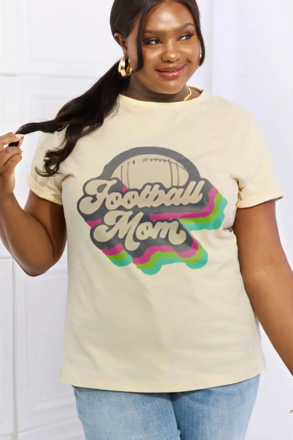 Simply Love Full Size FOOTBALL MOM Graphic Cotton Tee - Scarlett's Riverside Boutique