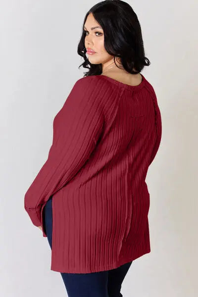 Basic Bae Full Size Ribbed Round Neck Slit T-Shirt - Scarlett's Riverside Boutique