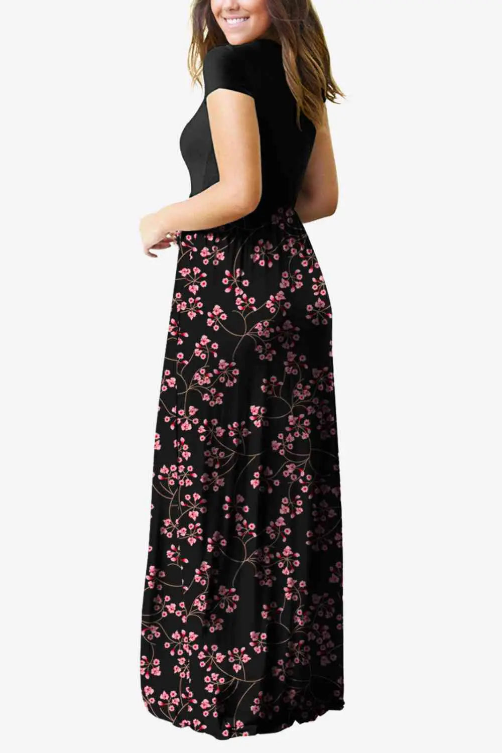 Full Size Printed Round Neck Short Sleeve Dress with Pockets - Scarlett's Riverside Boutique