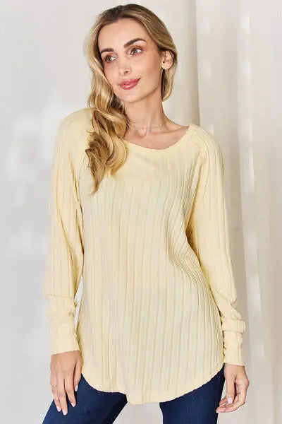 Basic Bae Full Size Ribbed Round Neck Slit T-Shirt - Scarlett's Riverside Boutique