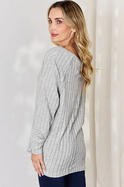 Basic Bae Full Size Ribbed Round Neck Slit T-Shirt - Scarlett's Riverside Boutique